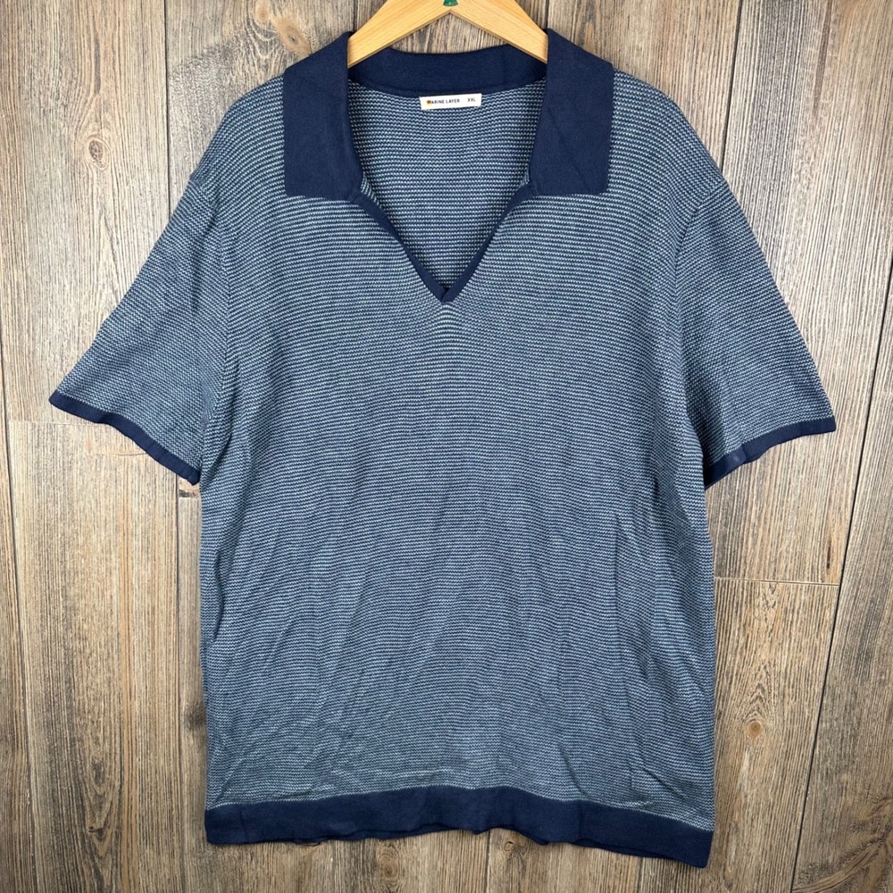 Marine Layer Liam Sweater Polo Mens XXL Navy Blue Knit Johnny Collar 15324